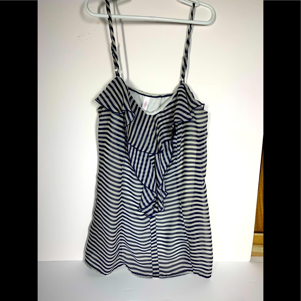 Stripped navy blue/white polyester work top